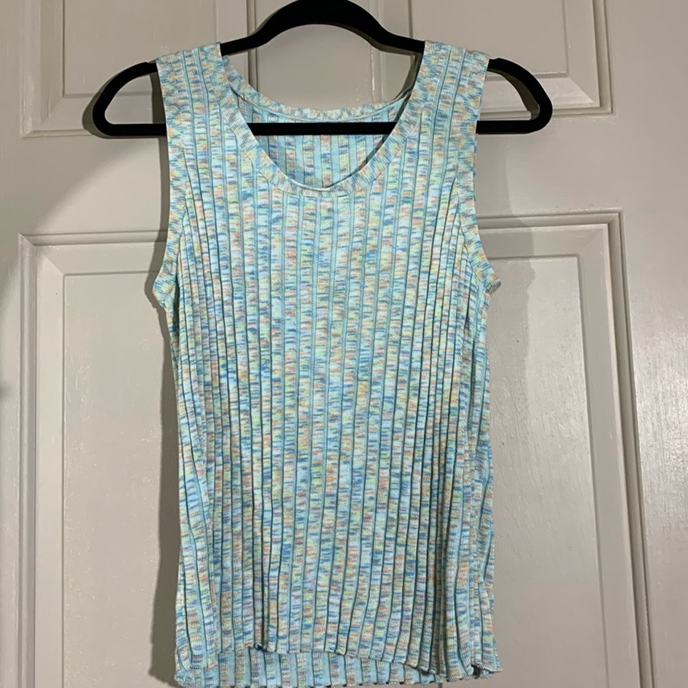 Vintage ribbed sweater tank blue green peach